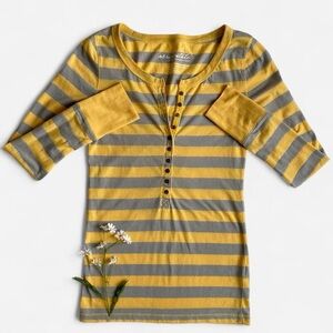 Aeropostale Y2K Striped Henley Top Yellow Gray Sparkly Metallic Cyber Slouch